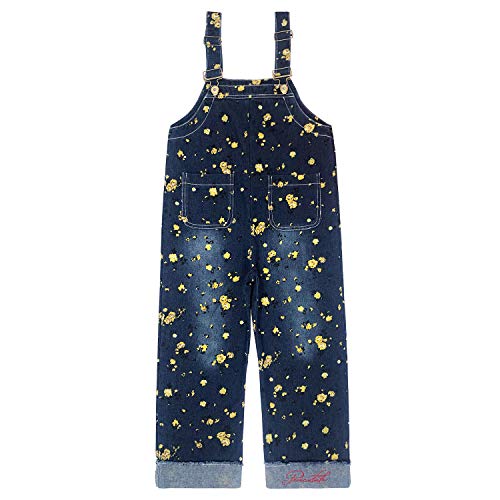 Peacolate 5-12Jahre Mädchen Schnall Jumpsuit und Strampler Overalls Blau Denim Langarmhose Gelb Floret Bedruckte Jeanshose (Gelbe Blume, 12-13J) von Peacolate