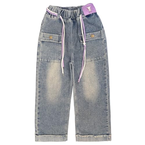 Peacolate 5-12Jahre Kleine Mädchen gerade Jeans Hosen für große Mädchen (Lila Seil,6-7J) von Peacolate