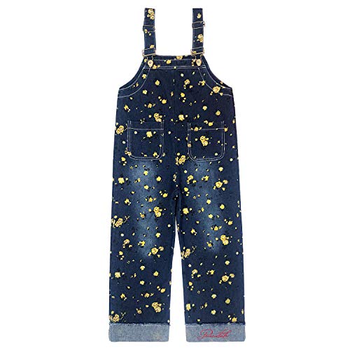 Peacolate 5-12Jahre Mädchen Schnall Jumpsuit und Strampler Overalls Blau Denim Langarmhose Gelb Floret Bedruckte Jeanshose (Gelbe Blume, 6-7J) von Peacolate