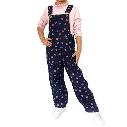 Peacolate 5-13 Jahre Kleine Mädchen Schnall Jumpsuit und Strampler Overalls Denim Blumen Mustern Jeanshose(Blumen,6-7Jahre) von Peacolate