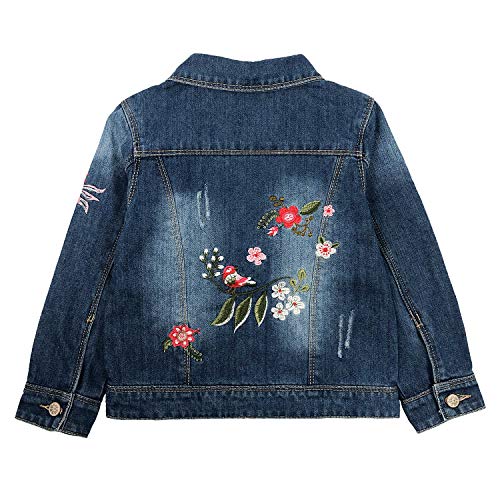 Peacolate Kleines Mädchen Jacke Stickerei Rot Blumen Mantel Frühling Herbst Jeansjacke 3-10Jahre(Rose,4-5Jahre) von Peacolate