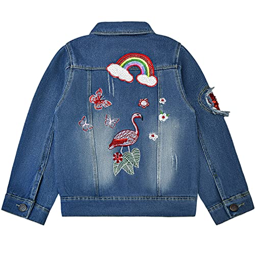 Peacolate Mädchen Jeansjacke Stickerei Regenbogen Schmetterling Mäntel Coat mit Knopfleiste Frühling Herbst Denim Oberbekleidung für 3-10Jahre (3-4Jahre) von Peacolate