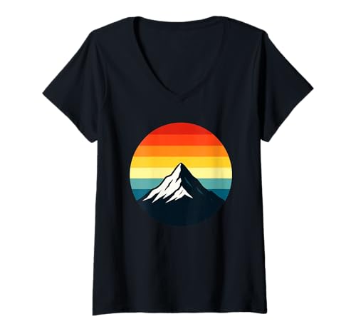 Damen Retro Sonnenuntergang Berg Kreis Design T-Shirt mit V-Ausschnitt Damen Retro Sonnenuntergang Berg Kreis Design T-Shirt mit V-Ausschnitt von Peak Designs
