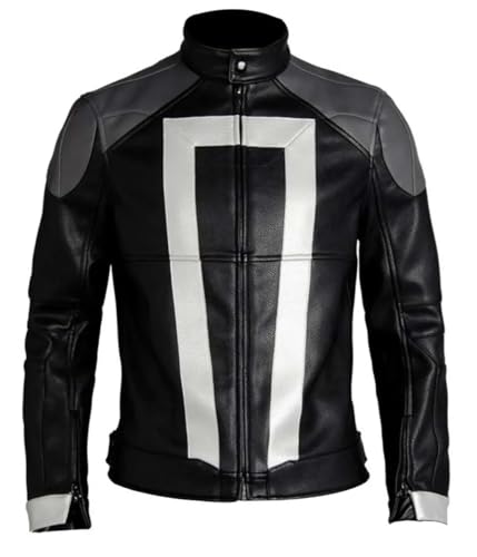 Peak Fashions Robbie Ghost Hellfire Rider Agents of R.I.D.E.R Anti Hero Lederjacke für Herren, Schwarz - Kunstleder, L von Peak Fashions