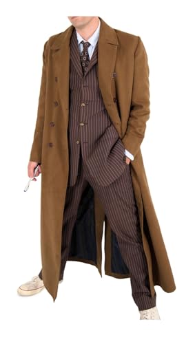 Peak Fashions Time-Traveler's Iconic Doctor Long Coats - Wolle/Baumwolle/Leder Oberbekleidung für Damen & Herren | Inspiriert von allen Epochen, 10 EU: 10th Dr. David Brown Wool Long Coat, M von Peak Fashions