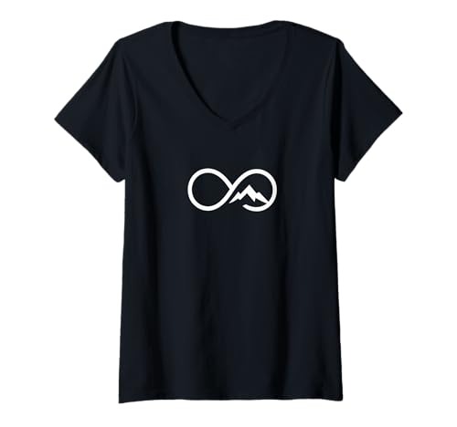 Damen Infinity Mountain Line Adventure-Symbol mit grafischem Logo T-Shirt mit V-Ausschnitt von Peak Loop
