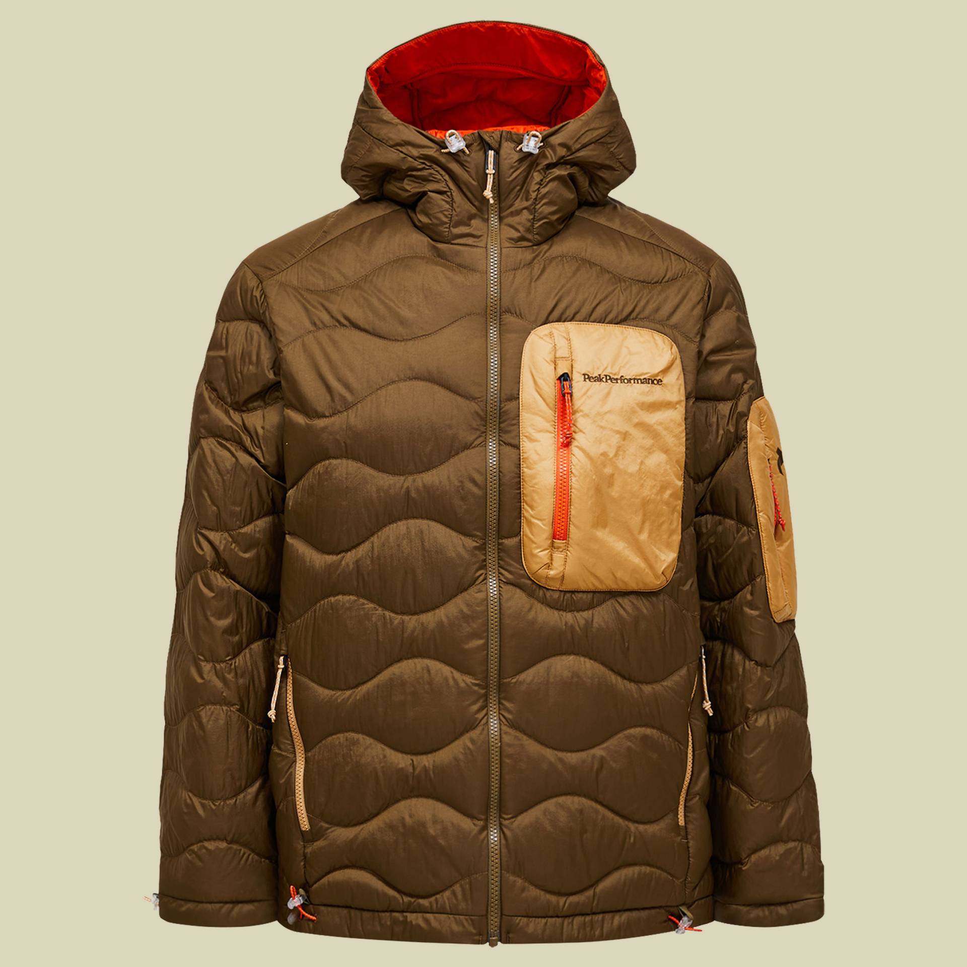 Helium Utility Down Hood Jacket Men S braun - meadow moss / sierra sand von Peak Performance
