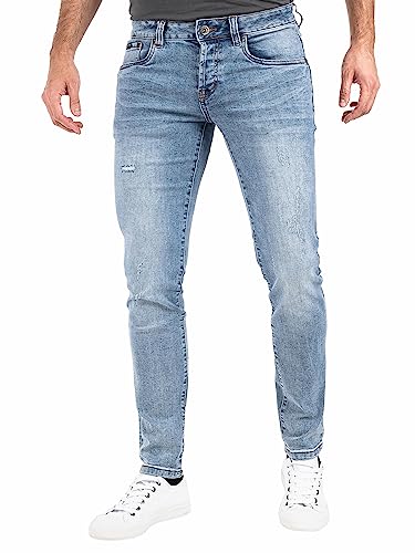 Peak Time Herren Jeans Slim Fit Hose mit elastischem Stretch Bund Destroyed München Light Blue Gr. 33W/34L von Peak Time