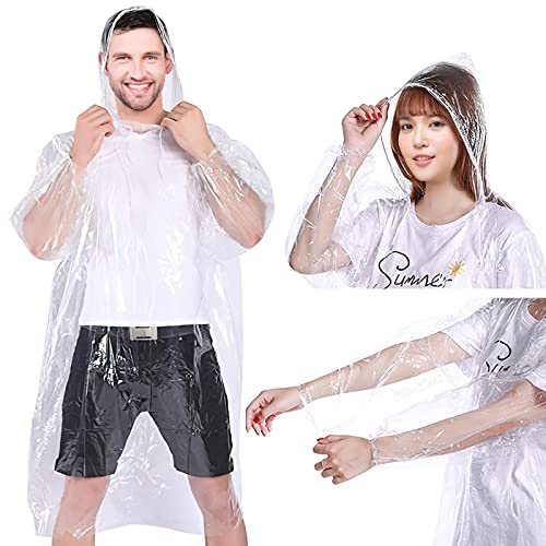 Peaken Einweg Regenponchos für Erwachsene, 8er-Pack Regenponcho Transparent, wasserdichte Ponchos, leichte Regenmäntel mit 8 Paar blauen Einweg-Überschuhen (8 Sätze für Erwachsene) von Peaken