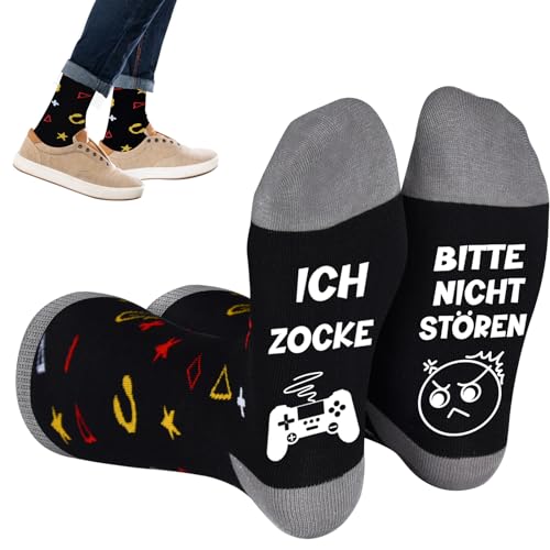 Peaken Lustige Socken, Gaming Socken Mit Spruch BITTE NICHT STÖREN ICH ZOCKE, Gamer Socken Geschenk für Damen Herren Spieler für Größe 38-44 von Peaken