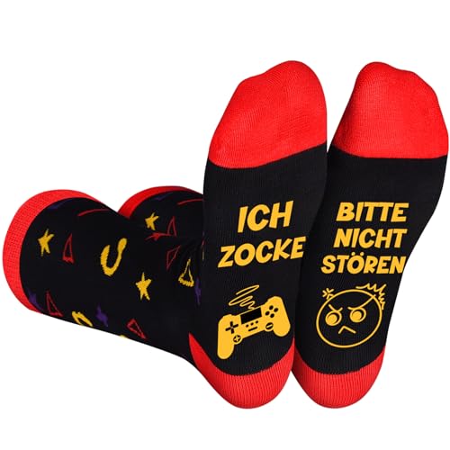 Peaken Lustige Socken, Gaming Socken Mit Spruch BITTE NICHT STÖREN ICH ZOCKE, Gamer Socken Geschenk für Damen Herren Spieler für Größe 38-44 von Peaken