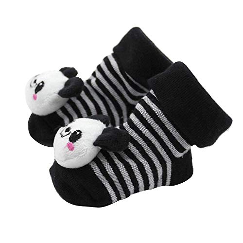 Peakpet 3D Cartoon Babysocken Winter Baumwolle warm Mächen Junge Kleinkind Anti-Rutsch Laufsocken 0-12 Monate Neugeborene Erstlingssöckchen (DE/NL/SE/PL, Alter, 0 Monate, 6 Monate, Schwarz-Panda) von Peakpet