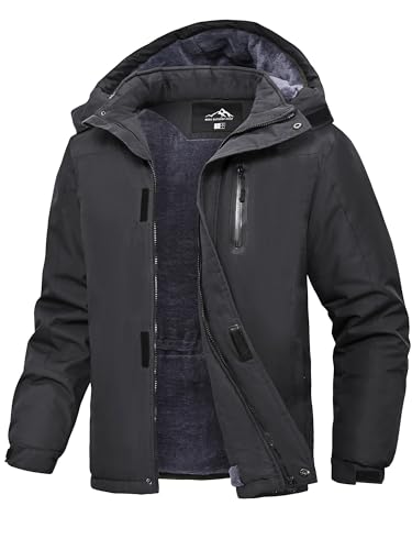 Peakwell Herren Fleece Futter Winterjacke Warme Arbeitsjacke Outdoor Wandernjacke Wasserdichte Übergangsjacke mit Mehrfachtasche, Schwarz, XL von Peakwell