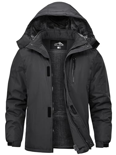 Peakwell Herren Fleece Futter Winterjacke Warme Arbeitsjacke Outdoor Wasserdichte Übergangsjacke mit Mehrfachtasche, Reinschwarz, L von Peakwell