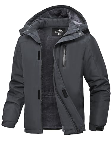Peakwell Herren Fleece Warme Winterjacke Outdoor Skijacke Winter Wanderjacke Arbeitsjacke Fleecejacke Übergangsjacke mit Tasche, Dunkelgrau, L von Peakwell