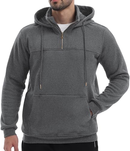 Peakwell Herren Kapuzenpullover Warme Pullover Half-Zip Hoodies Sweatshirts mit versteckter Reißverschlusstasche (Dunkelgrau, M) von Peakwell