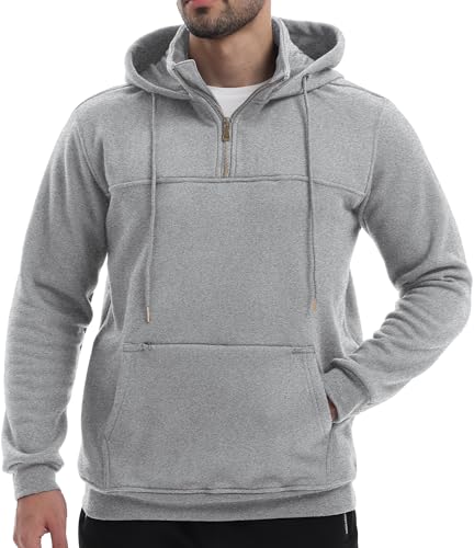 Peakwell Herren Pullover Stekragen Hoodies Hoody Langarm Winter Pulli Sweatshirts mit Kapuzen und Kordelzug (Hellgrau, M) von Peakwell
