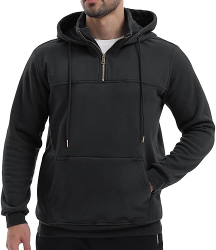 Peakwell Herren Kapuzenpullover Warme Pullover 1/4 Hoodies Sweatshirts mit versteckter Tasche Langarm Pulli (Schwarz, M) von Peakwell
