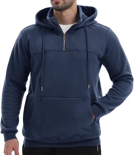 Peakwell Herren Kapuzenpulli Warme Hoodie Causal Pullover Herbst Sweatshirts Langarm mit Reißverschlusstasche (Marineblau, S) von Peakwell