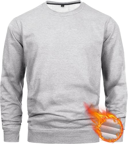 Peakwell Herren Rundhals Fleece Sweatshirts Warme Gefütterte Pullover Basic Langarm Shirts (Hellgrau, XL) von Peakwell