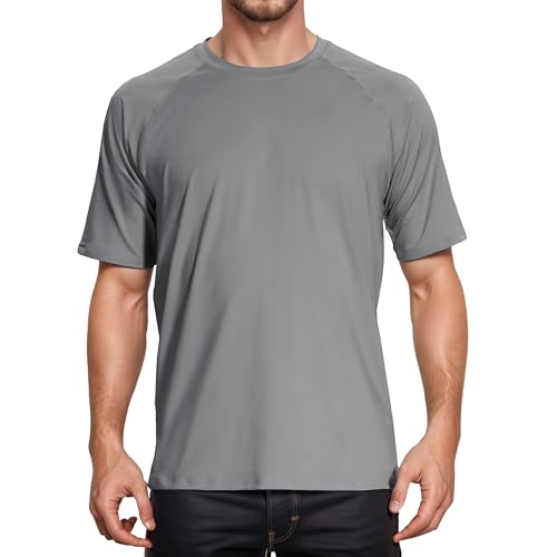 Peakwell Herren UV-Schutz T-Shirts Rashguard UPF 50+ Sportshirts Outdoor Funktionsshirts Kurzarm (Dunkelgrau, XL) von Peakwell