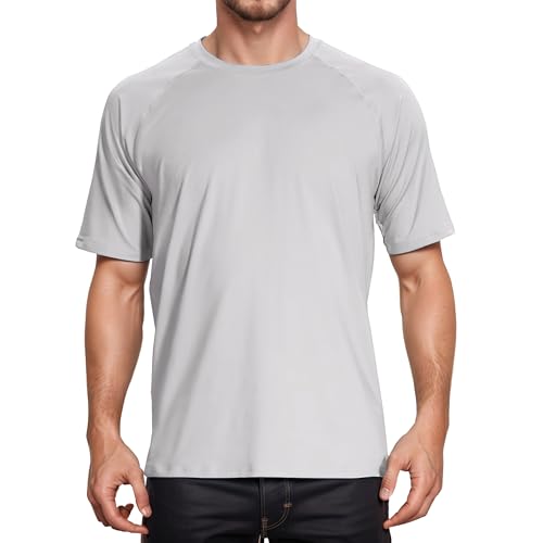 Peakwell Herren UV-Schutz T-Shirts Rashguard UPF 50+ Sportshirts Outdoor Funktionsshirts Kurzarm (Hellgrau, 3XL) von Peakwell