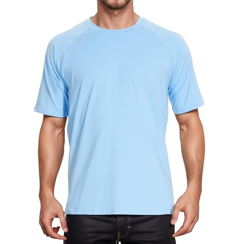 Peakwell Herren UV-Schutz T-Shirts Rashguard UPF 50+ Sportshirts Outdoor Funktionsshirts Kurzarm (Himmelblau, XXL) von Peakwell