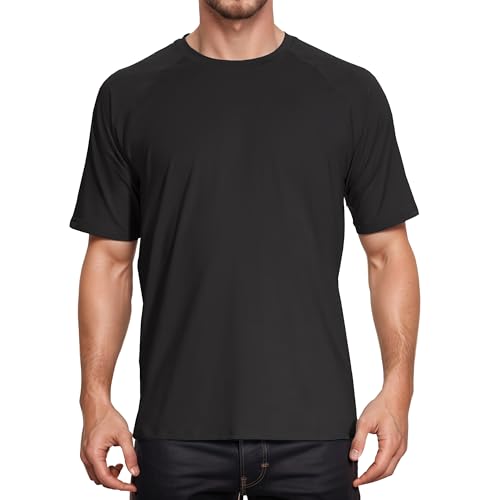 Peakwell Herren UV-Schutz T-Shirts Rashguard UPF 50+ Sportshirts Outdoor Funktionsshirts Kurzarm (Schwarz, 3XL) von Peakwell