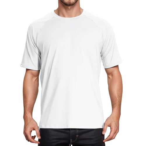 Peakwell Herren UV-Schutz T-Shirts Rashguard UPF 50+ Sportshirts Outdoor Funktionsshirts Kurzarm (Weiß, L) von Peakwell