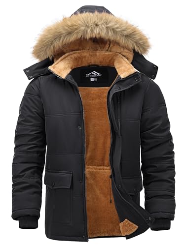 Peakwell Herren Warme Winterjacke Outdoor Winterparka Wasserdichte Daunenjacke Verdickte Arbeitsjacke Winddichte Wanderjacke für Männer, Schwarz, L von Peakwell
