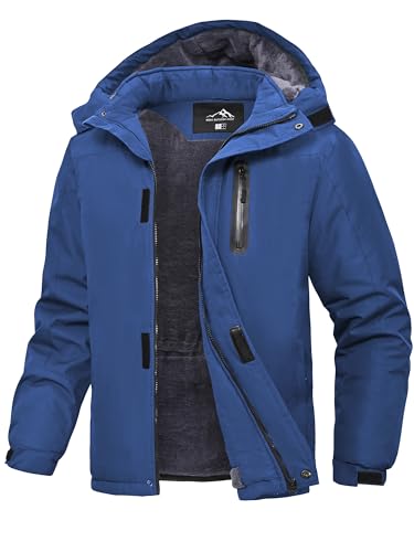 Peakwell Herren Warme Winterjacke Winddichte Skijacke Wandern Angeln Regenjacke Atmungsaktiv Verdickte Jacke für Männer, Denim-Blau, XL von Peakwell