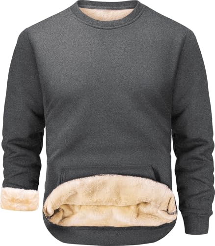 Peakwell Herren Winter Sweatshirts Warm Winterpulli Thermo Fleecepullover Sherpa Langarm mit Fleecefutter, Dunkelgrau, L von Peakwell