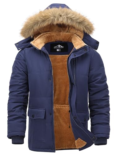 Peakwell Winterparka Warm Winterjacke Wasserdichte Herrenjacke Thermol Wintermantel Outdoor Übergangsjacke Innenfleece mit Taschen, Marineblau, M von Peakwell