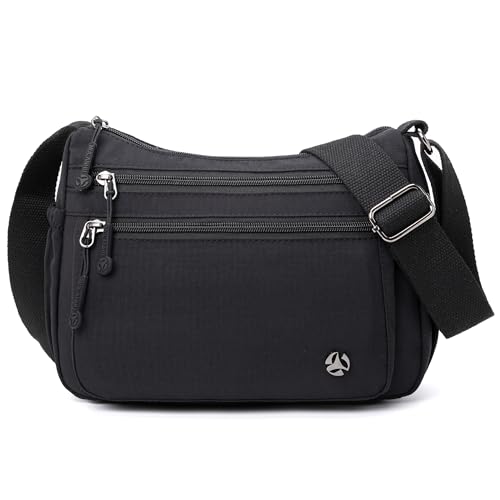 Pealwel Leichte Umhängetasche für Damen mit Handytasche - Wasserdichte Alltagstasche als praktische Schultertasche (schwarz) von Pealwel