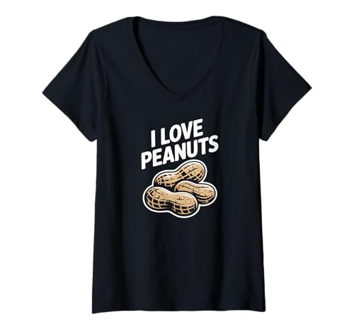 Damen Ich liebe Erdnüsse Lustiger nussiger Humor T-Shirt mit V-Ausschnitt von Peanut Enthusiast Lovers Humor Fun