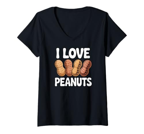 Damen I Love Peanuts Lustiges Peanut Lover Design T-Shirt mit V-Ausschnitt Damen I Love Peanuts Lustiges Peanut Lover Design T-Shirt mit V-Ausschnitt von Peanut Enthusiast Nut Lover Cute Humor