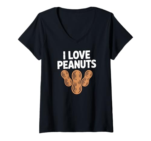 Damen Ich liebe Erdnüsse Nutty Expression Fun T-Shirt mit V-Ausschnitt von Peanut Enthusiast Nut Lover Designs