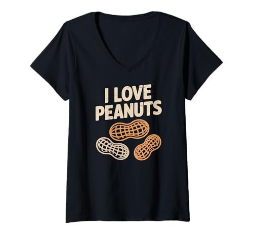 Damen „I Love Peanuts Nutty Passion“ -Statement T-Shirt mit V-Ausschnitt von Peanut Enthusiasts Nut Lovers Community