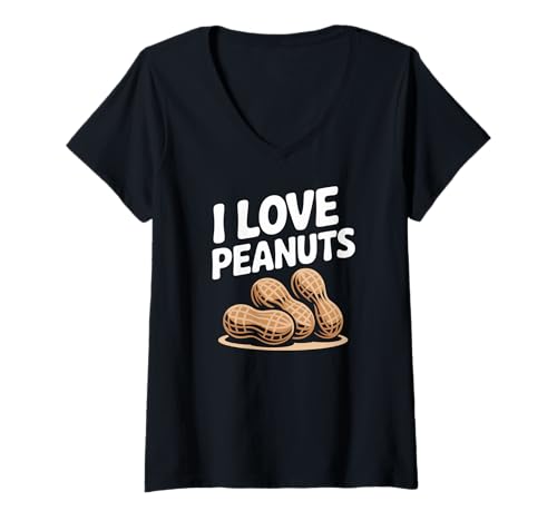 Damen Lustiges Statement für Nussliebhaber mit „Ich liebe Erdnüsse“ T-Shirt mit V-Ausschnitt von Peanut Enthusiasts Passionate About Nuts