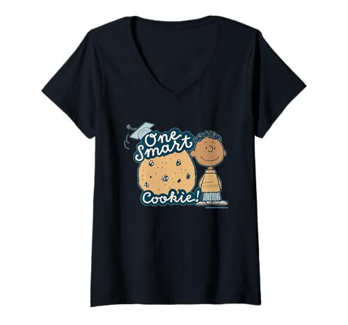 Damen Peanuts Franklin Smart Cookie Abschlussfeier Retro Clever School T-Shirt mit V-Ausschnitt von Peanuts