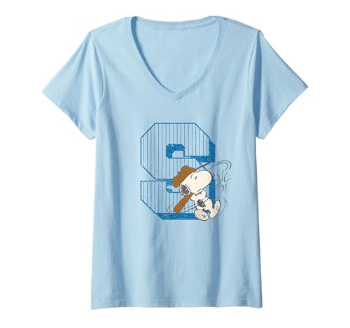 Damen Peanuts Baseball Snoopy Swing Schläger Retro Sport 90er Jahre Varsity T-Shirt mit V-Ausschnitt von Peanuts