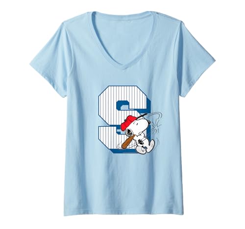 Damen Peanuts Baseball Snoopy Swing Varsity Comics Sportklassiker T-Shirt mit V-Ausschnitt von Peanuts