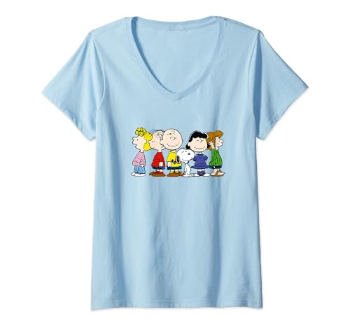 Damen Peanuts Group lächelt T-Shirt mit V-Ausschnitt von Peanuts