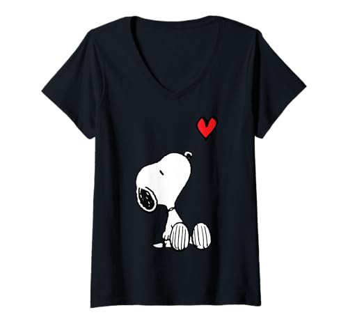 Damen Peanuts Herz sitzend Snoopy T-Shirt mit V-Ausschnitt von Peanuts