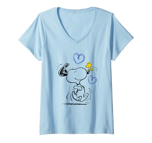 Damen Peanuts - Ich lauf zu dir, blau T-Shirt mit V-Ausschnitt von Peanuts