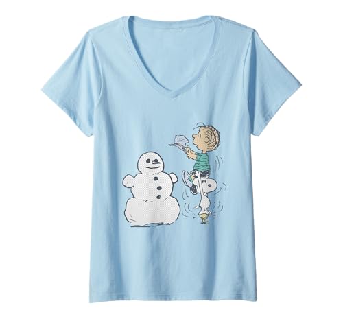Damen Peanuts Linus Woodstock Snoopy Xmas Schneemann Vintage 80er Jahre T-Shirt mit V-Ausschnitt von Peanuts