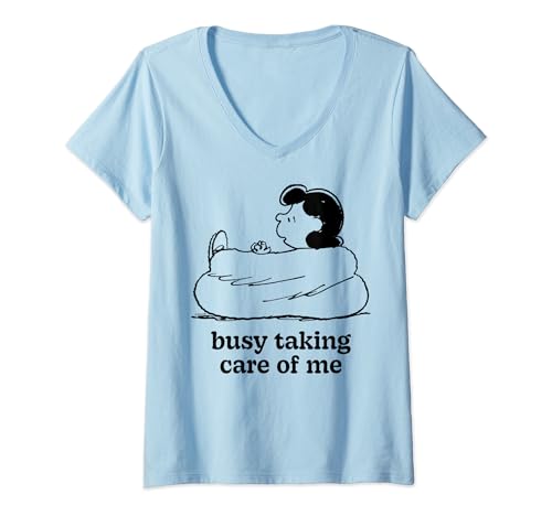 Damen Peanuts - Lucy Van Pelt Busy Taking Care Of Me T-Shirt mit V-Ausschnitt Damen Peanuts - Lucy Van Pelt Busy Taking Care Of Me T-Shirt mit V-Ausschnitt von Peanuts