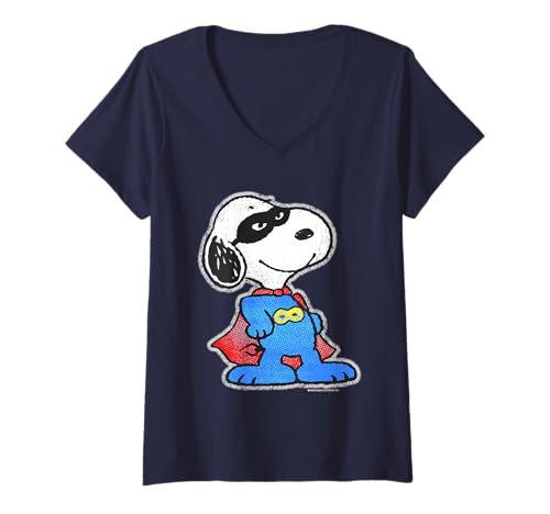 Damen Peanuts Snoopy, maskierter Super-Beagle-Design, Caped Hero, Klassiker T-Shirt mit V-Ausschnitt von Peanuts