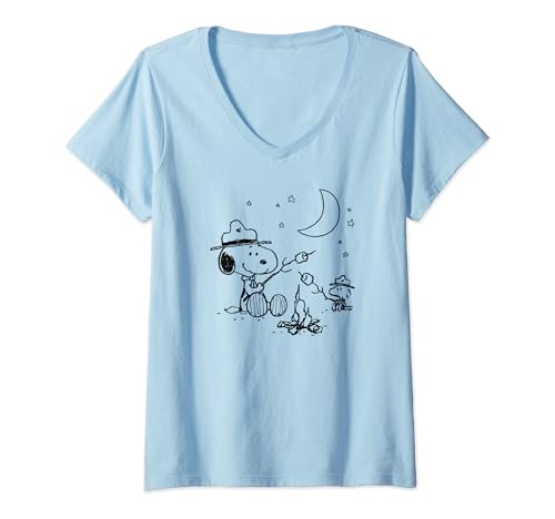 Damen Peanuts - Snoopy Camping T-Shirt mit V-Ausschnitt von Peanuts