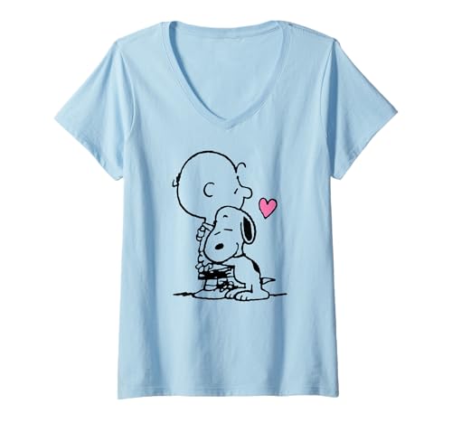 Damen Peanuts – Snoopy Charlie Hug T-Shirt mit V-Ausschnitt von Peanuts